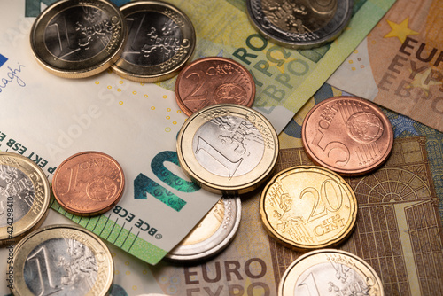 European Monetary Union, coins and banknotes. One cent to one hundred euros. European Stability Mechanism