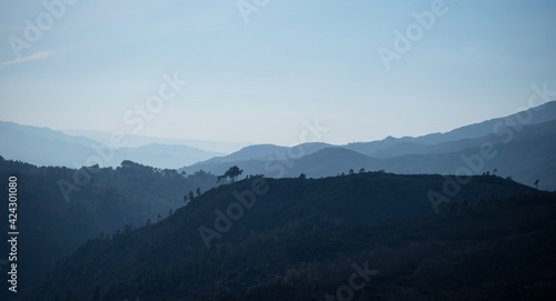 Panorama landscape view of mountain hill scenery near Soajo Arcos de Valdevez Viana do Castelo Norte Region Portugal photo