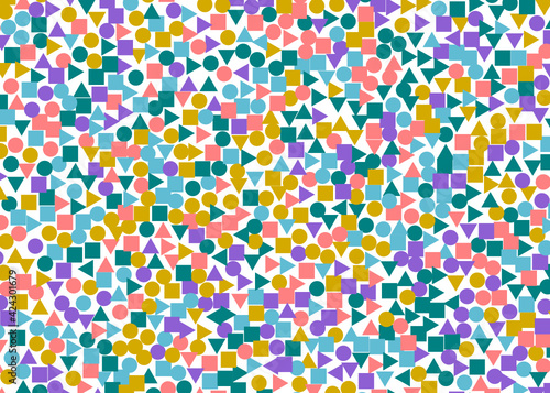 Mosaico de figuras geométricas desordenadas en colores vivos