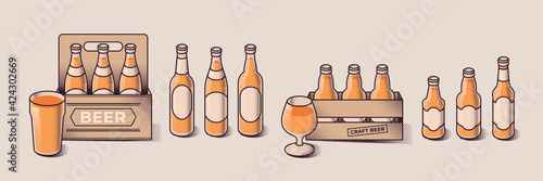 Beer bottles pack vector set