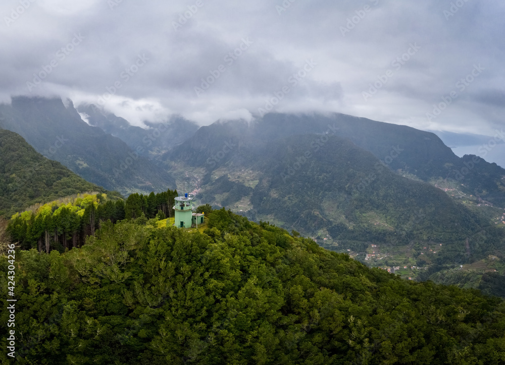 Aerial view of a Nature Observation Post, São Jorge, Madeira Island, Portugal. Aerial view of a Nature Observation Post, São Jorge, Madeira Island, Portugal.