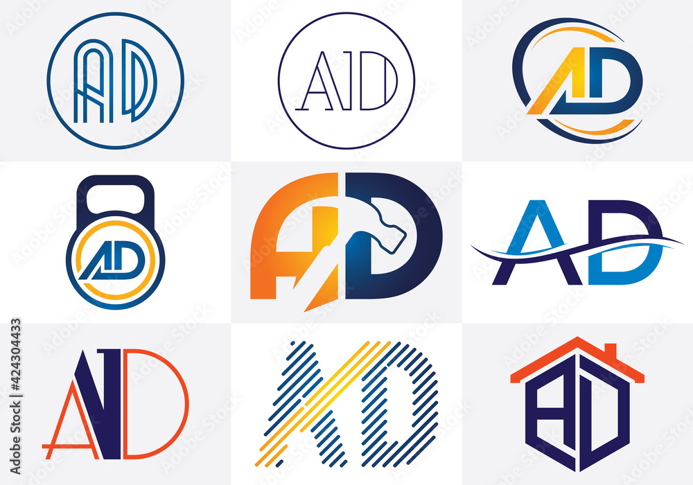 A D Letter Logo Design. Creative A D Letters icon set vector. A D Letter Logo Design. Creative A D Letters icon set vector.