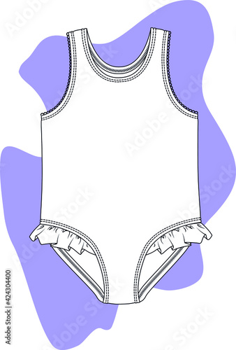 Swimsuit for girls FASHION flat drawing