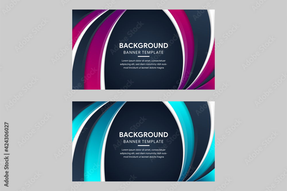 Fototapeta premium Set of template banners and text box for design abstract background. dark background combined with white, blue and pink gradient colors. Horizontal layout. 