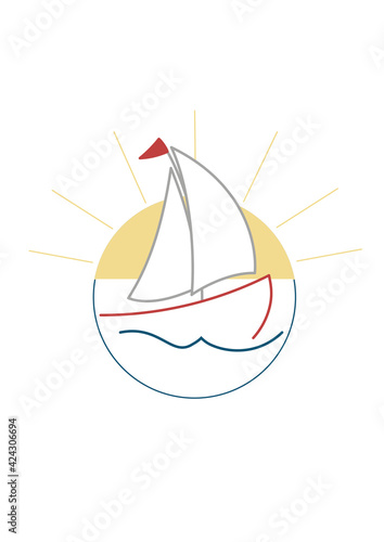 sailboat with flag and sun in circle
