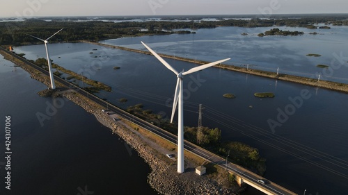 фотографія Aerial view of windmills in Pori, Finland