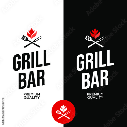 Grill Bar Logo Modern Label Graphic Design with Flat Illustration for Barbeque Restaurant Industry Vector Template Ideas