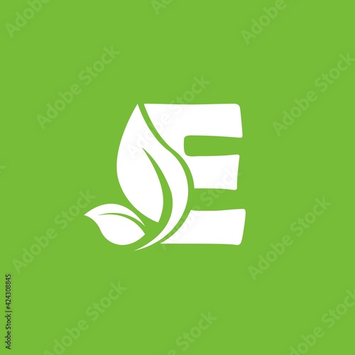Letter E eco leaves logo icon design template elements