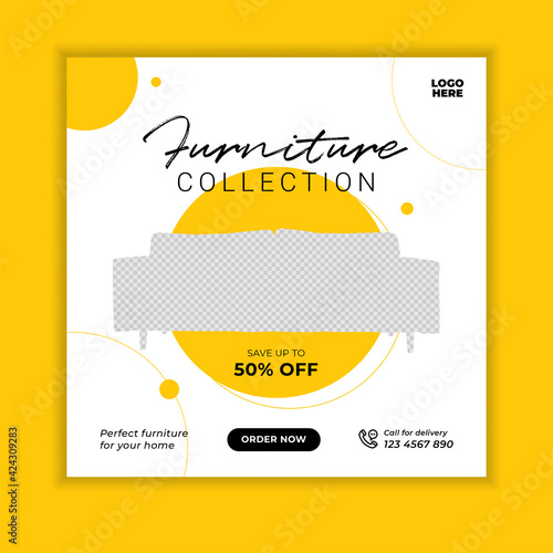 Minimalist furniture sale banner or social media post template