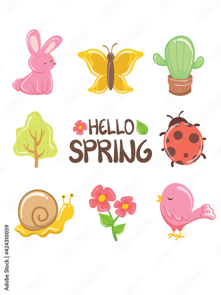 pretty spring element cartoon character and illustration card. 