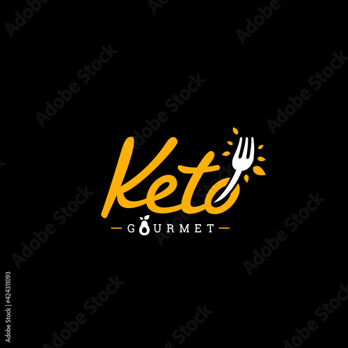 Keto Gourmet catering and restaurant manual hand lettering logo with fork icon