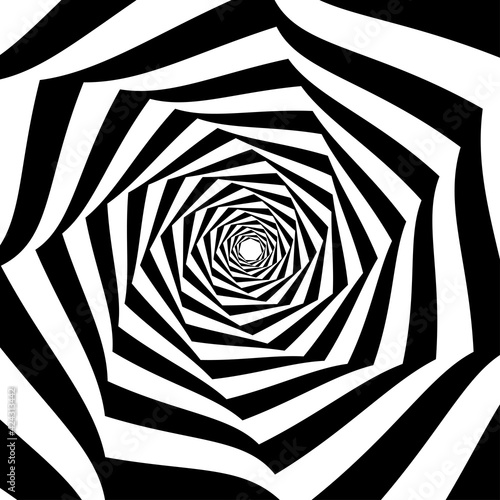Opart, optical art geometric illustration with rotation distort, deform effect