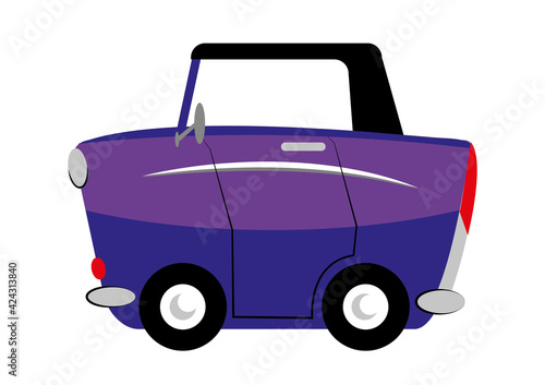 śmieszne fioletowe autko, samochodzik dla dzieci, zabawne auto 