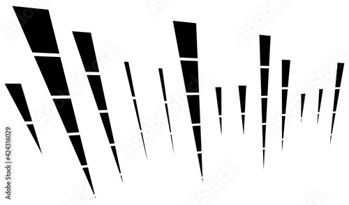 Dashed dynamic lines, stripes. 3D Lines in perspective vanishing with gaps