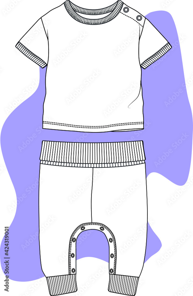Baby fashion clothing design. Bodysuit vector flat sketch. Baby clothing template. You can use