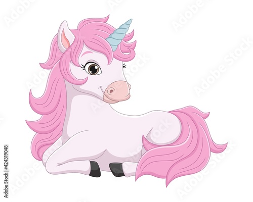 Cute little pink unicorn cartoon