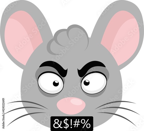 Vector illustration of a cartoon mouse head emoticon with an angry expression and insults text