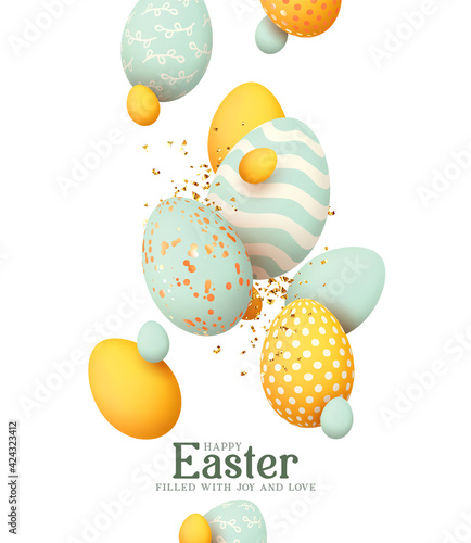 Multi-colored Easter eggs. Festive Easter background. Vector illustration