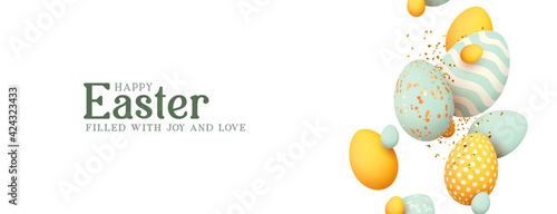 Multi-colored Easter eggs. Festive Easter background. Vector illustration