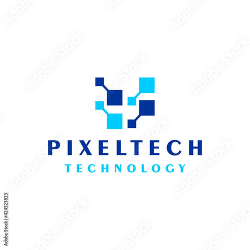 pixel technology logo design vector with modern style for digital company and data applications