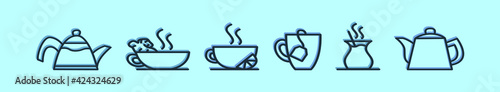 set of tea cartoon icon design template with various models. vector illustration isolated on blue background