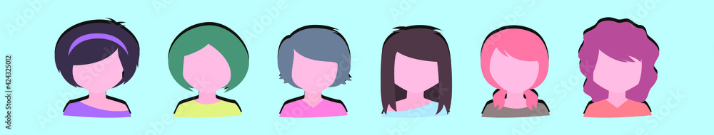 set of female avatar cartoon design template with various models. vector illustration isolated on background