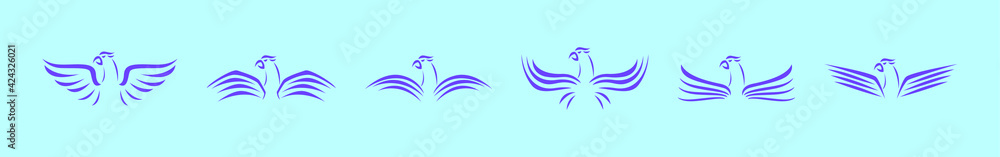 set of hawk logo cartoon icon design template with various models. vector illustration isolated on blue background