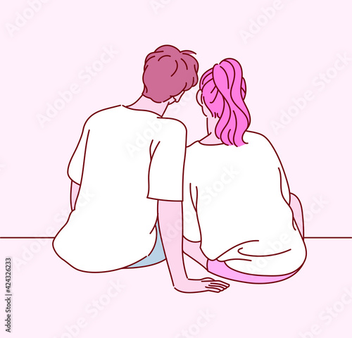The back view of an affectionate male and female couple. hand drawn style vector design illustrations. 