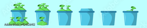 set of trash and rubbish bag cartoon icon design template with various models. vector illustration isolated on blue background
