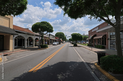 Bars, restaurants, shops and buildings in historic downtown Lake City, Florida.