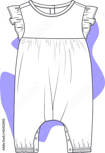 Baby bodysuit. One piece baby bodysuit flat sketch template isolated. You can use it as a design template in your baby girl fashion designs