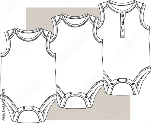 Jumpsuit. Baby bodysuit flat sketch. Baby bodysuit design. Bodysuit vector. Baby clothing template. You can use it as a mockup in your designs.