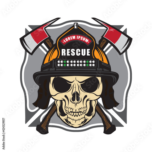 Skull Fire fighter logo with helmet