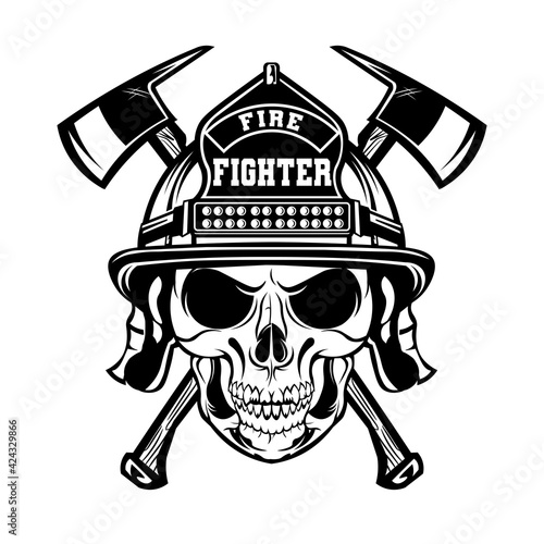 Skull Fire fighter vector illustration logo with axe and helmet, perfect for team t shirt design 
