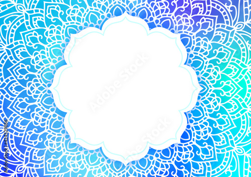 水彩　グラデーション　エスニック　曼荼羅　フレーム　カード　青