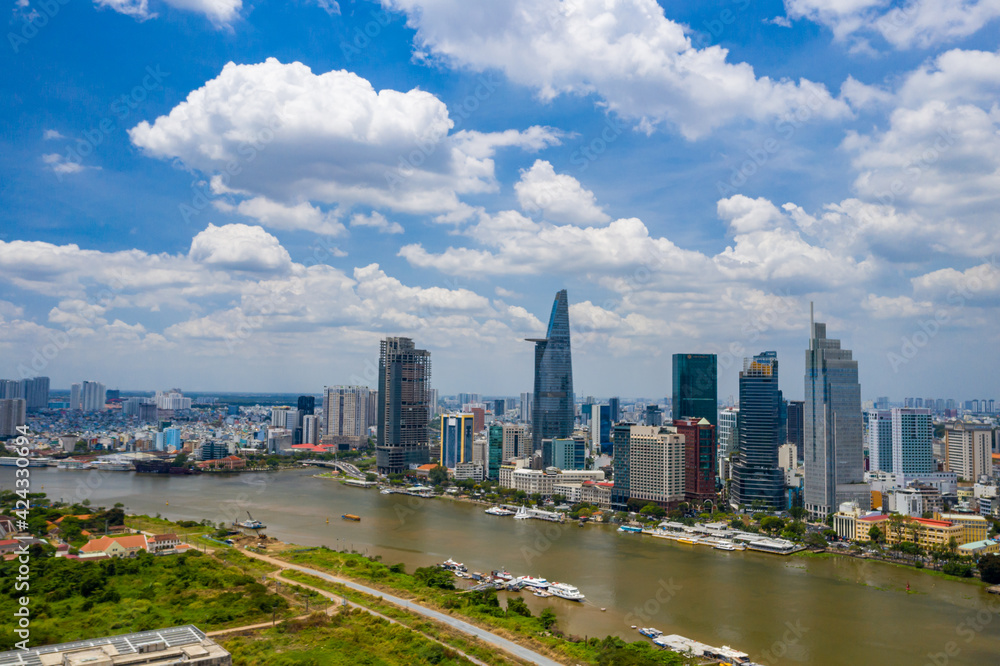 Aerial cityscape view of Ho Chi Minh city in a sunny morning Aerial cityscape view of Ho Chi Minh city in a sunny morning