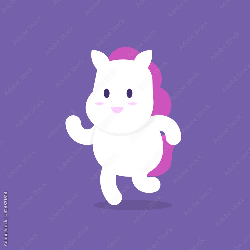 Obraz premium the expression of a happy and dancing pony. white horse that is funny, cute, and adorable. animal characters. flat style. vector design. can be used for stickers