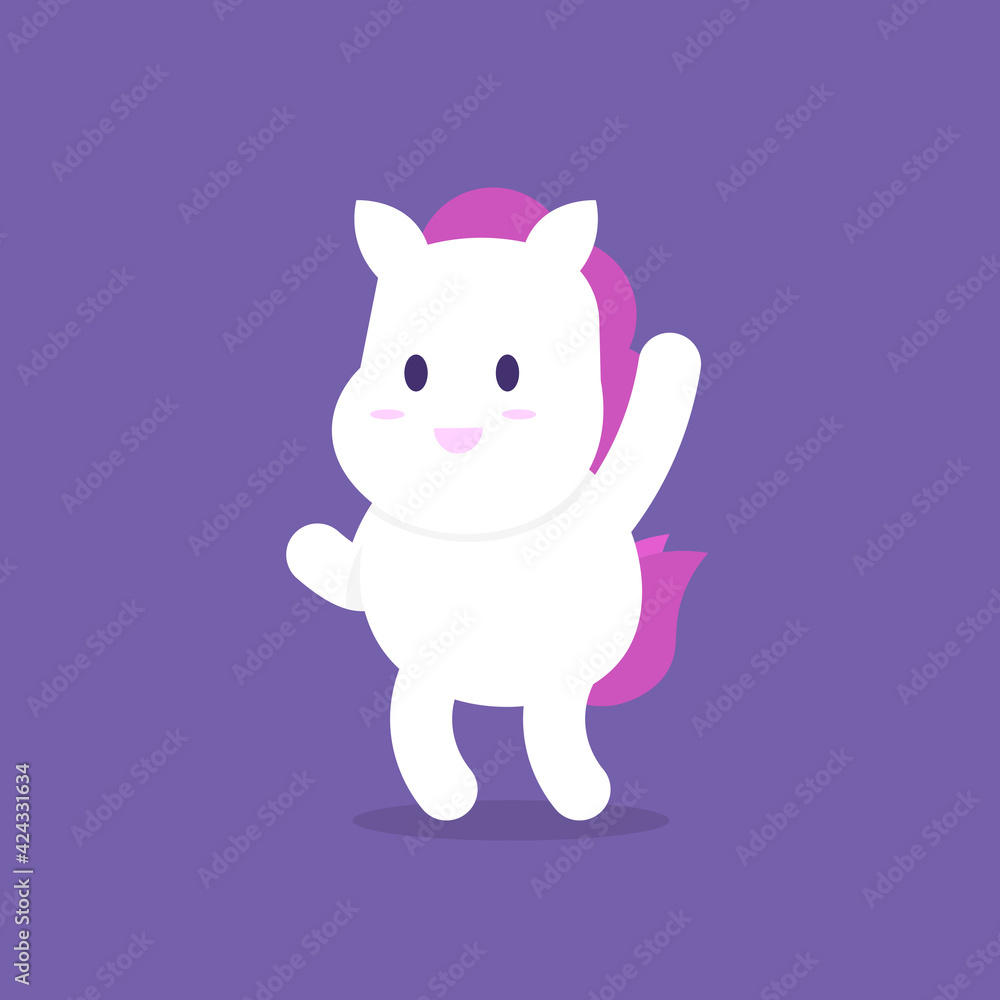 Fototapeta premium the expression of a happy and dancing pony. white horse that is funny, cute, and adorable. animal characters. flat style. vector design. can be used for stickers