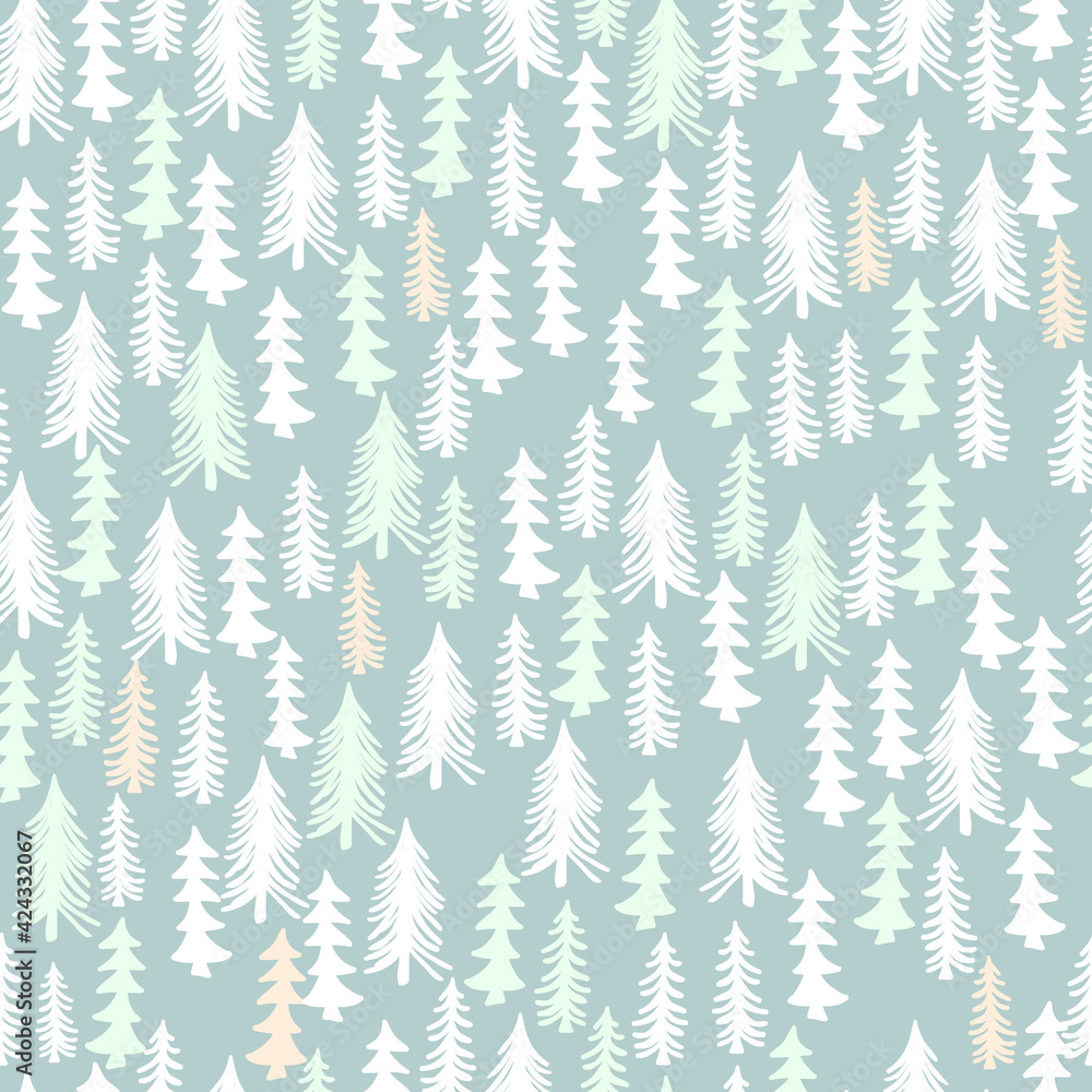 seamless vector winter oliver green background with drawn tree, mountain pattern seamless vector winter oliver green background with drawn tree, mountain pattern