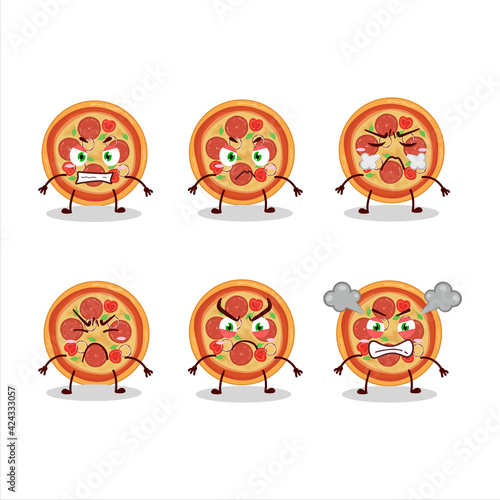 Beef pizza cartoon character with various angry expressions