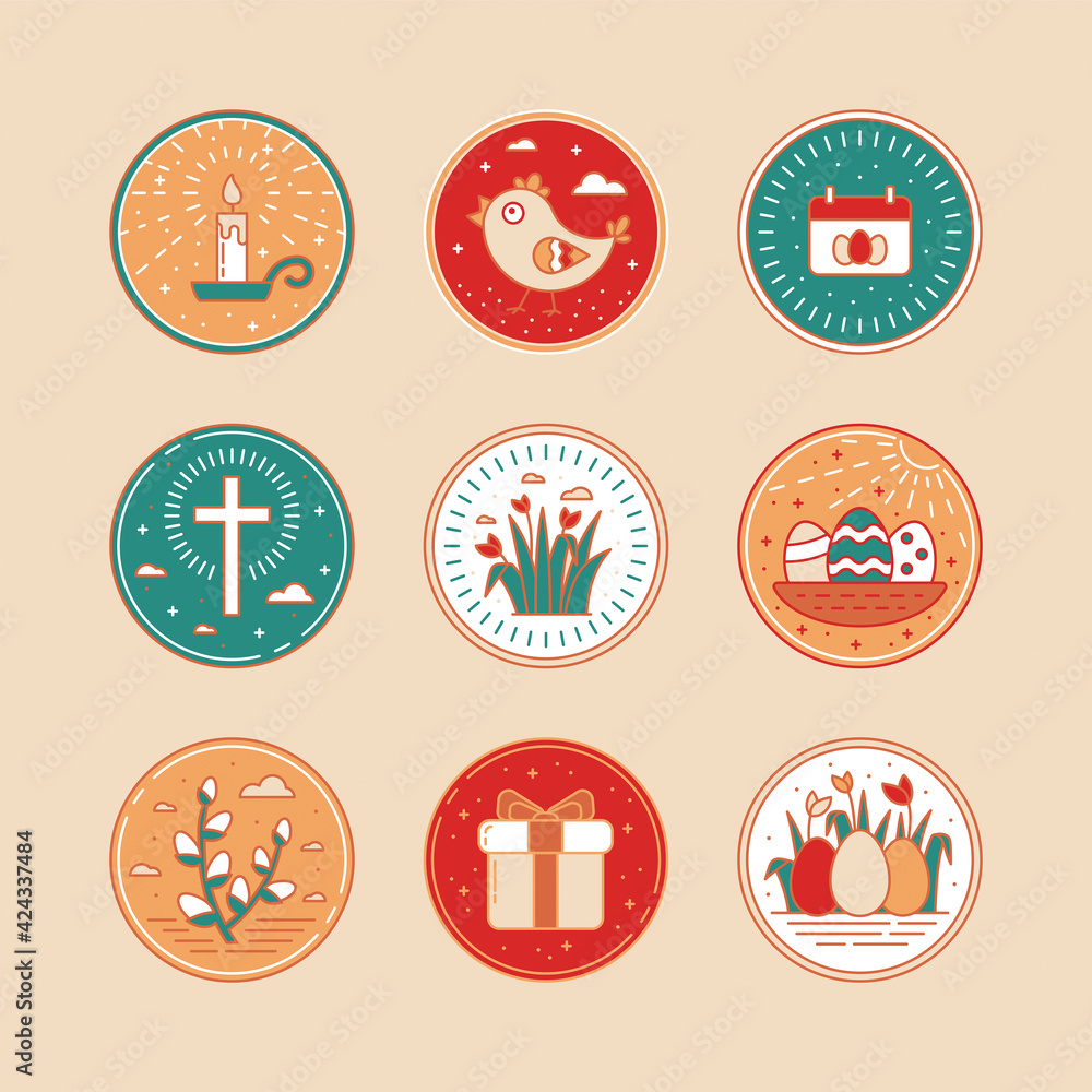 set-of-linear-easter-icons-cute-symbols-of-easter-celebration-with