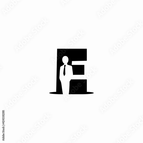 letter e and business man vector logo illustration