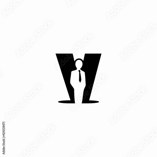 letter v and business man vector logo illustration