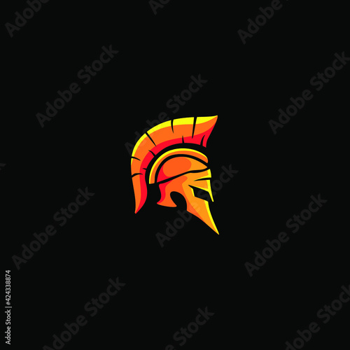 helmet of the Spartan warrior symbol, emblem. 
gladiator helmet logo, Greek warrior helmet armor flat vector icon