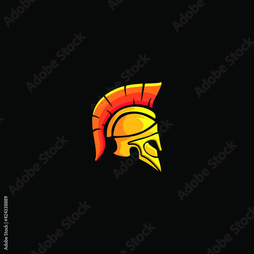 helmet of the Spartan warrior symbol, emblem. 
gladiator helmet logo, Greek warrior helmet armor flat vector icon
