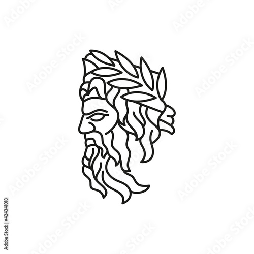 Greek god Zeus Line Art Logo. Ancient Greek God Sculpture Philosopher. Face Zeus Triton Neptune Logo Design