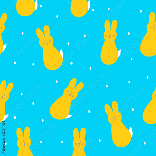 Seamless pattern with cute hand drawn rabbit in doodle style Easter illustration with bunny holiday decoration print for wrapping paper wallpaper textile and fabric design bookend in simple kids style