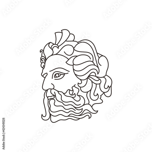 Greek god Poseideon Line art Logo. Ancient Greek God Sculpture. Face Poseidon Triton Neptune Logo Design