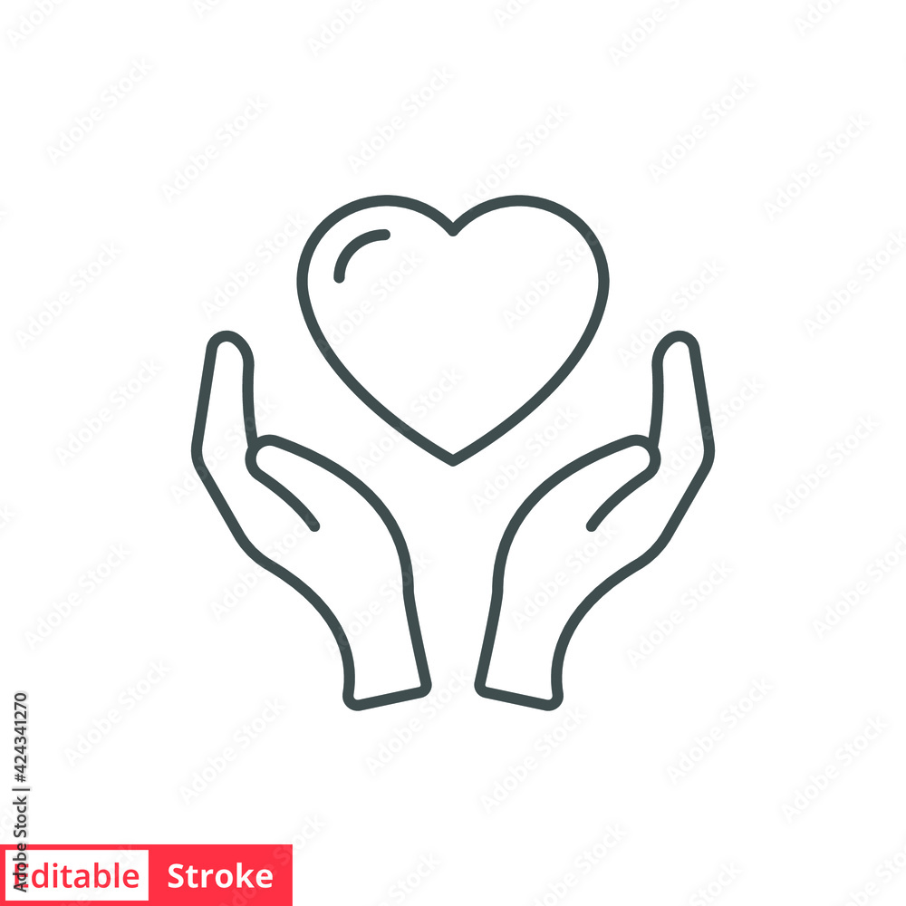Hand heart line icon. Simple outline style. Holding, pictogram, care, graphic, life, health, save, love, give, charity concept. Vector illustration isolated on white background. Editable stroke EPS 10 Hand heart line icon. Simple outline style. Holding, pictogram, care, graphic, life, health, save, love, give, charity concept. Vector illustration isolated on white background. Editable stroke EPS 10