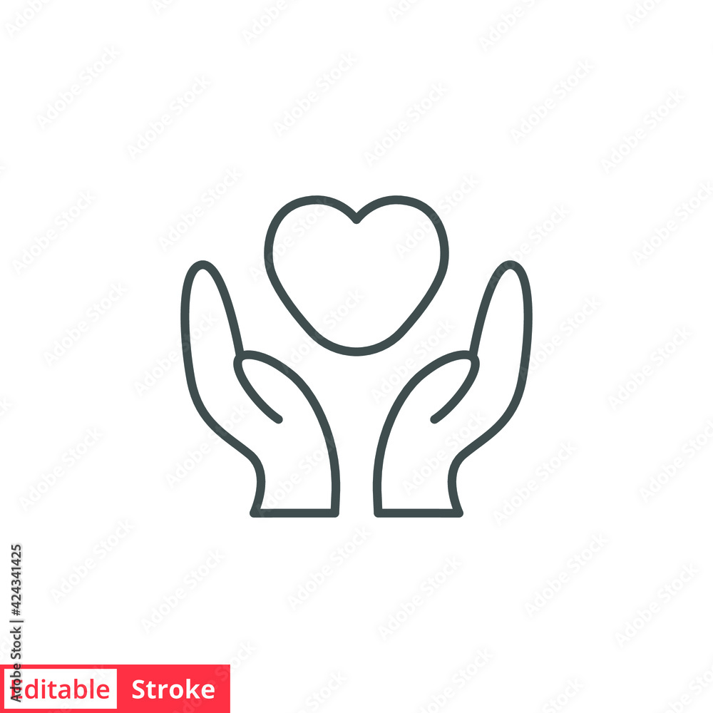 Hand heart line icon. Simple outline style. Holding, pictogram, care, graphic, life, health, save, love, give, charity concept. Vector illustration isolated on white background. Editable stroke EPS 10 Hand heart line icon. Simple outline style. Holding, pictogram, care, graphic, life, health, save, love, give, charity concept. Vector illustration isolated on white background. Editable stroke EPS 10